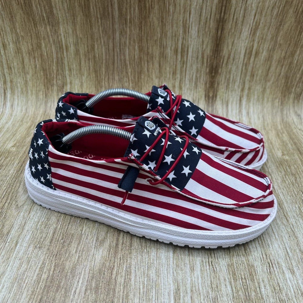 Hey Dude Wendy Americana Shoes Women's Size 8 Red White Blue Stars Stripes